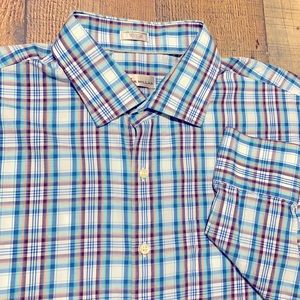 Peter Millar Shirt Men's XXL Long Button Down Cotton Blue Plaid